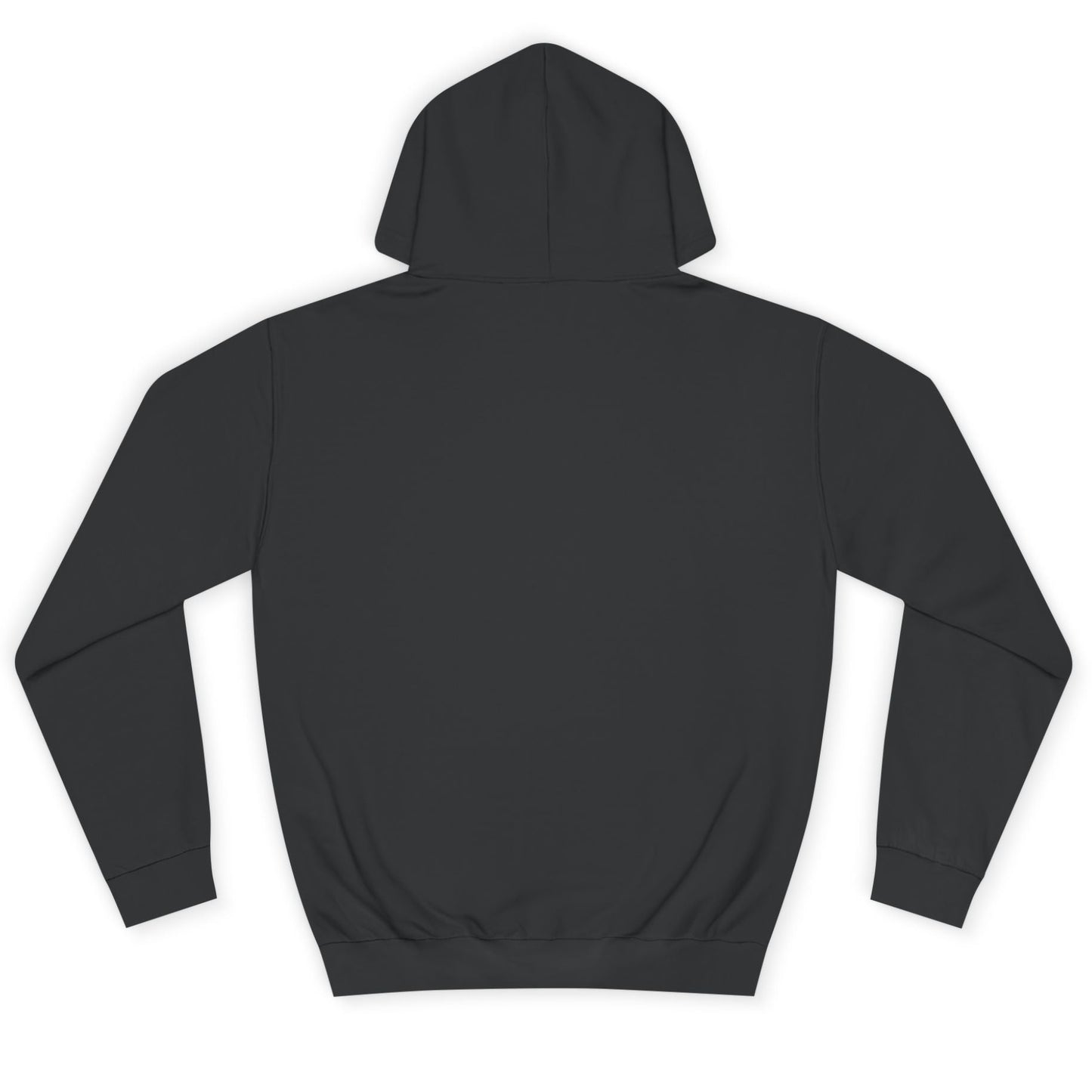 Back of a Black hoodie shown from the back on a white background