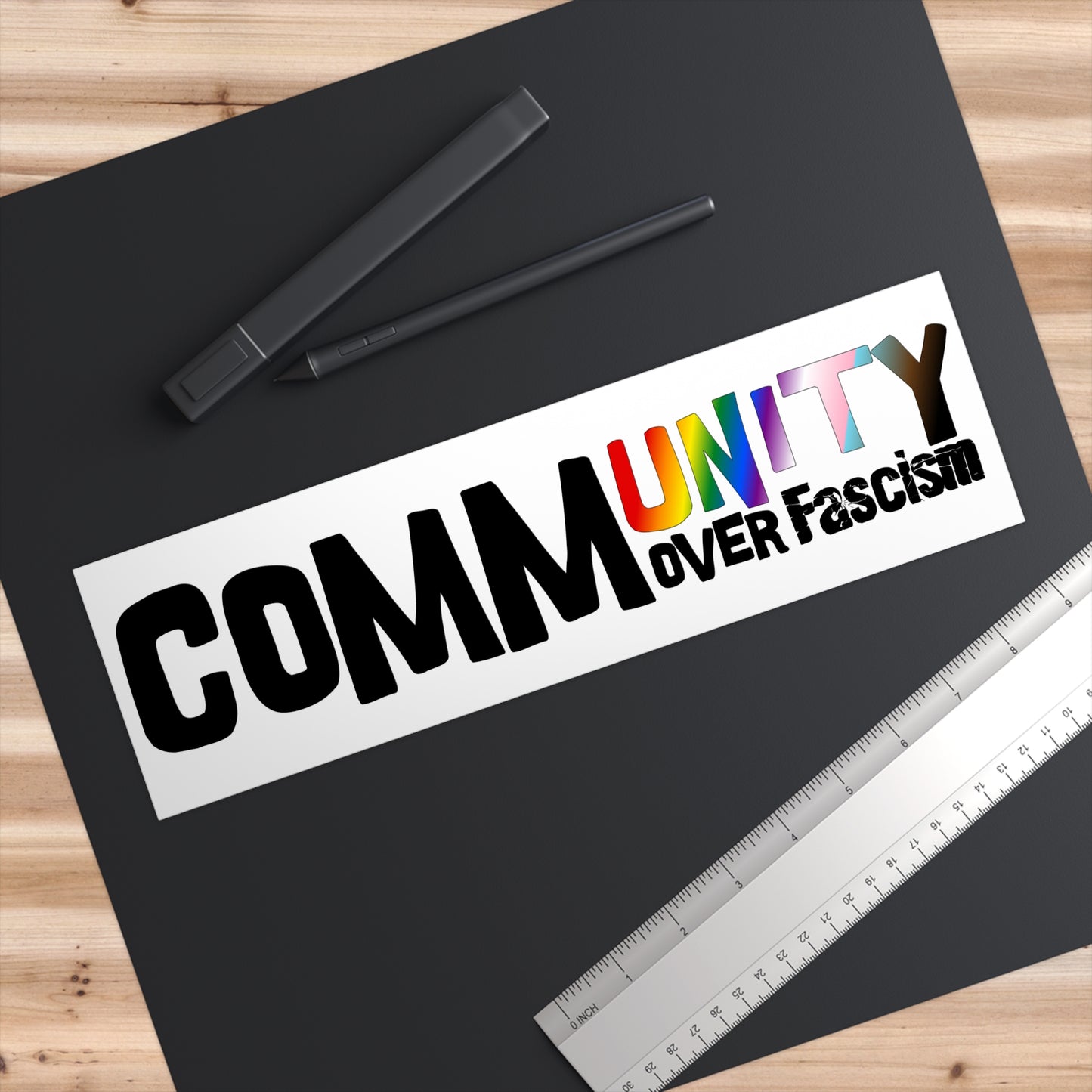 Community Over Fasc!sm | Bumper Sticker — Progress Rainbow Unity Decal