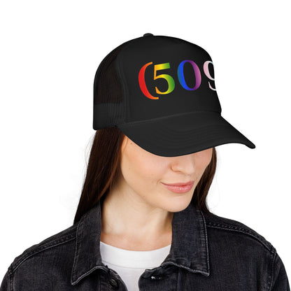 (509) Progress Flag Foam Trucker Hat | Designed by Queer Energy