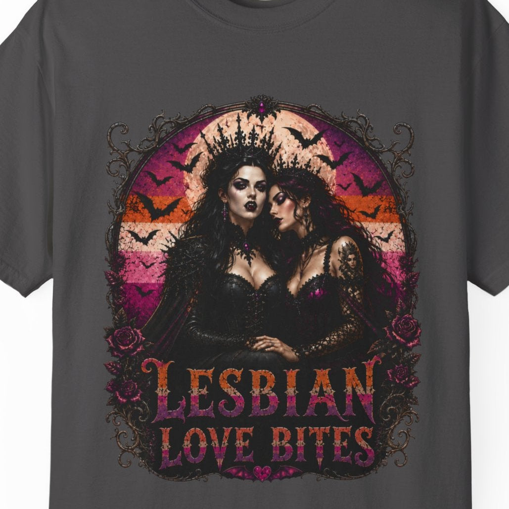 Lesbian Love Bites | Gothic Halloween Lesbian Tee Designed by Queer Energy