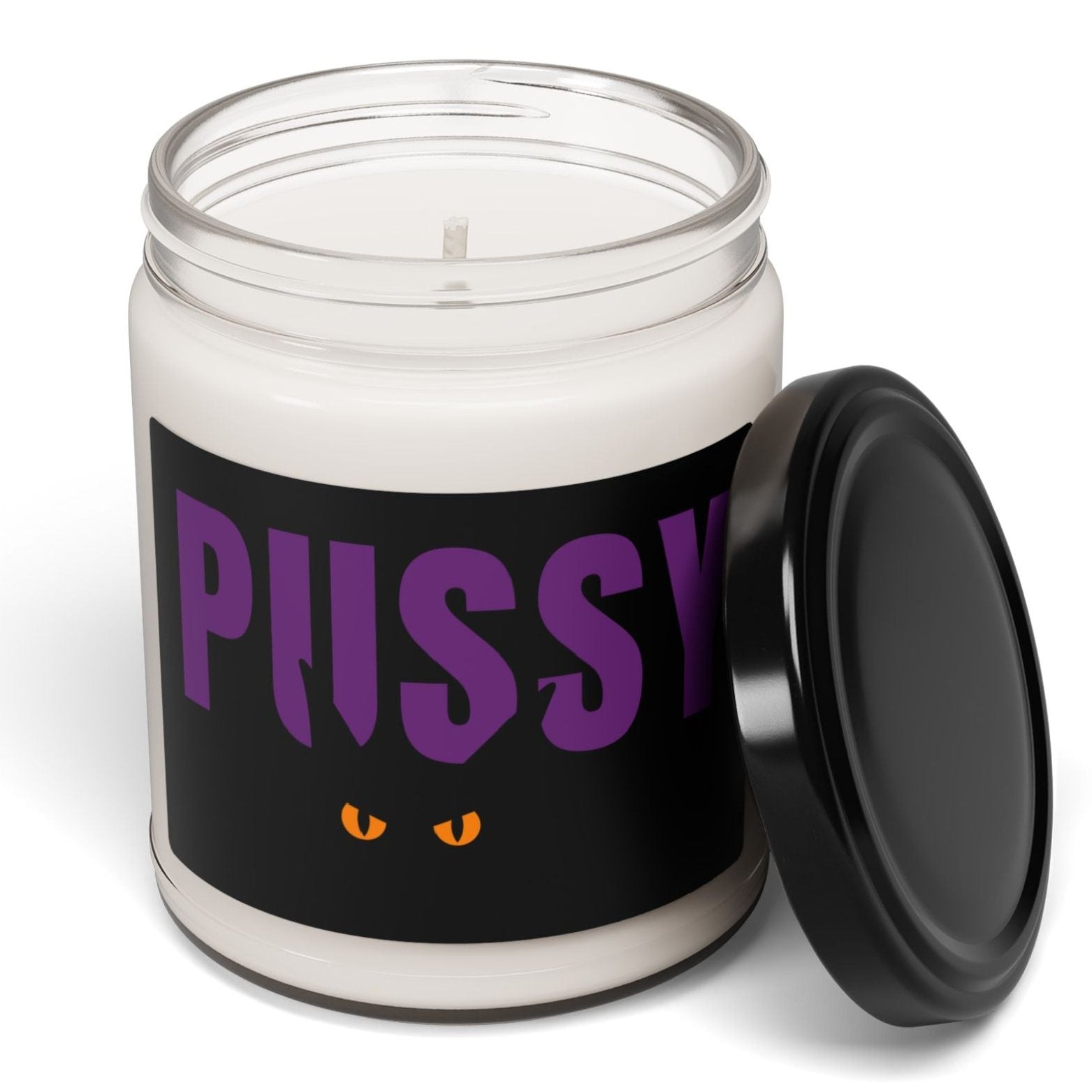 Pussy cat candle with the lid off