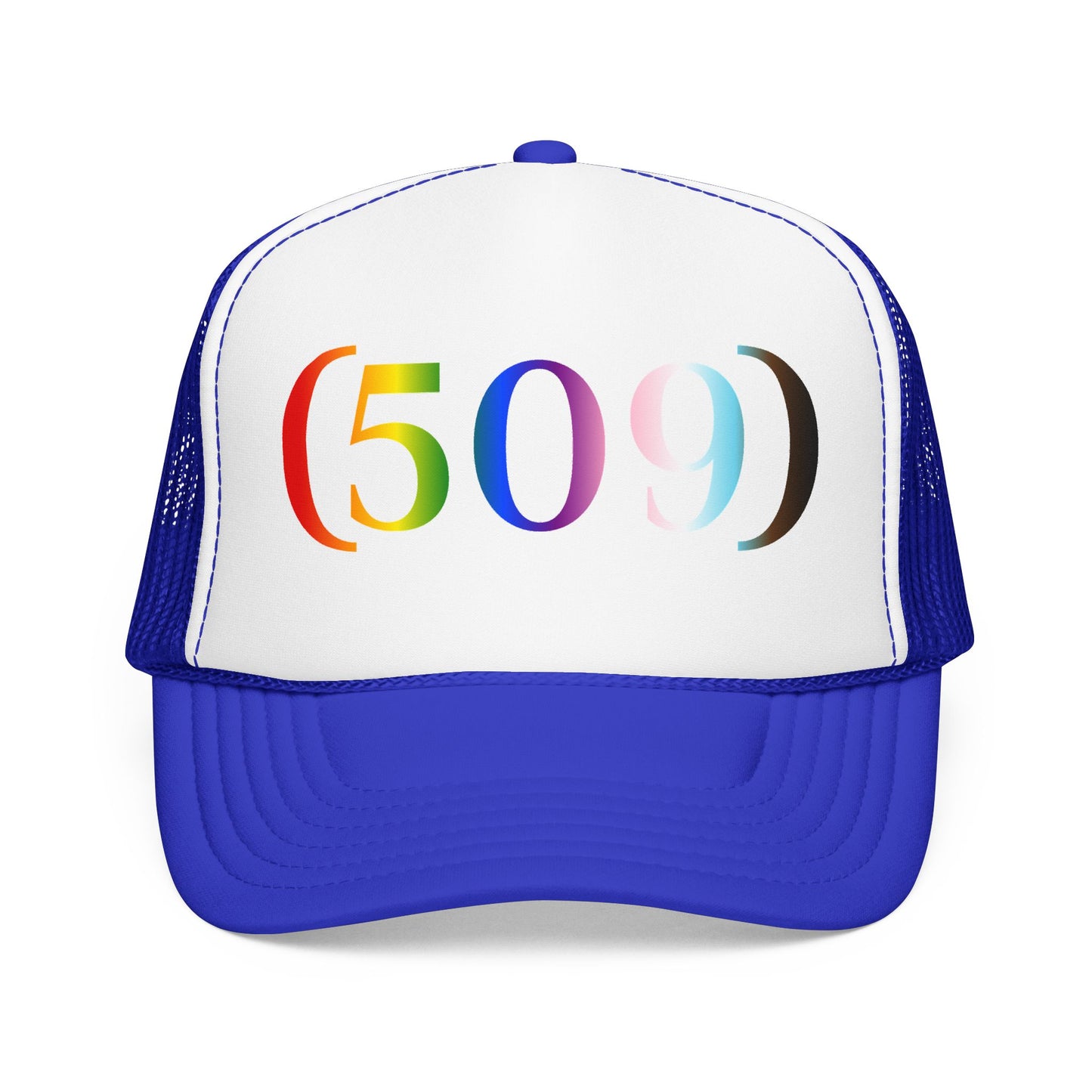 (509) Progress Flag Foam Trucker Hat | Designed by Queer Energy