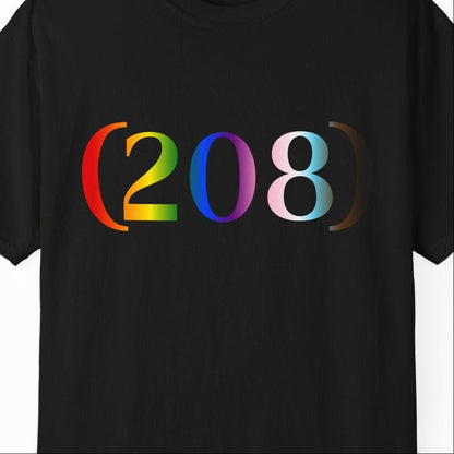 (208) Progress Flag Area Code T-Shirt — Pride Tee - Queer Energy