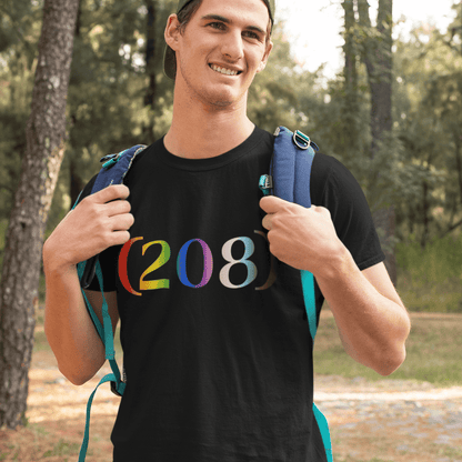 (208) Progress Flag Area Code T-Shirt — Pride Tee - Queer Energy