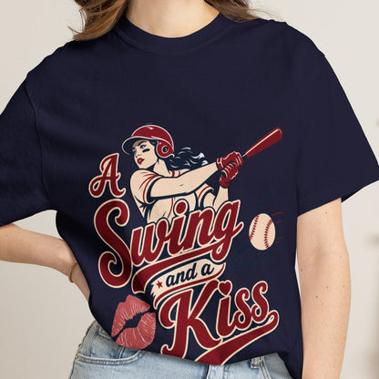 A Swing and a Kiss | Lesbian Baseball Tee Designed by Queer Energy