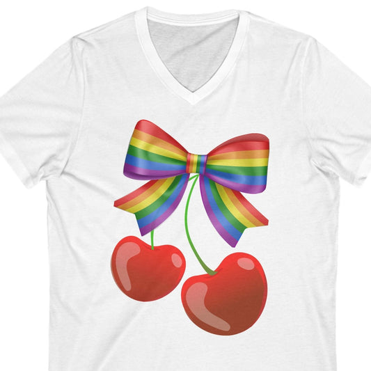 Coquette Cherry Bow V-Neck Tee