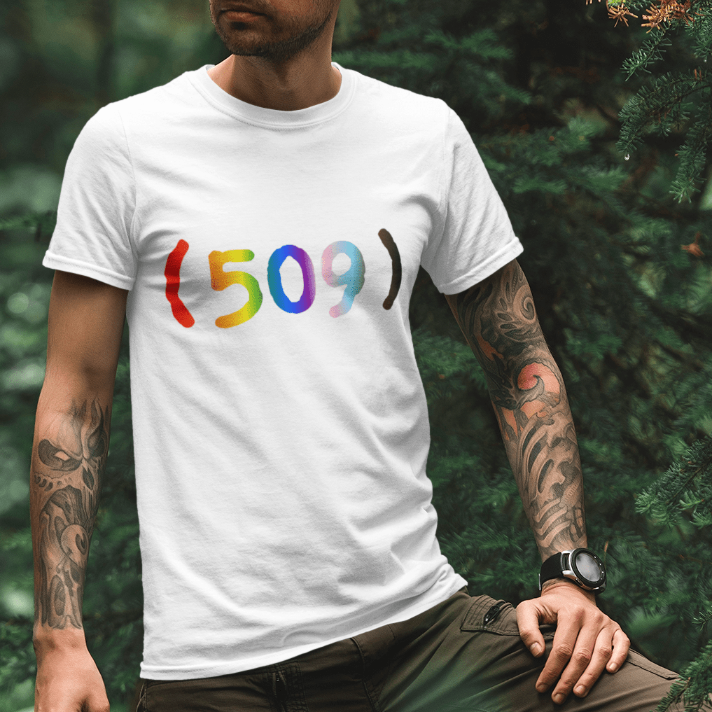 509 Area Code Rainbow T‑Shirt — Pride Local Spokane Phone Area Code Tee - Queer Energy