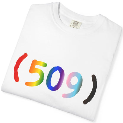 509 Area Code Rainbow T‑Shirt — Pride Local Spokane Phone Area Code Tee - Queer Energy