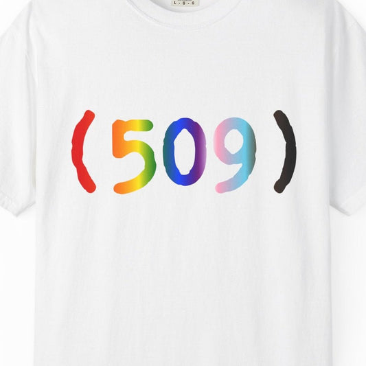 509 Area Code Rainbow T‑Shirt — Pride Local Spokane Phone Area Code Tee - Queer Energy