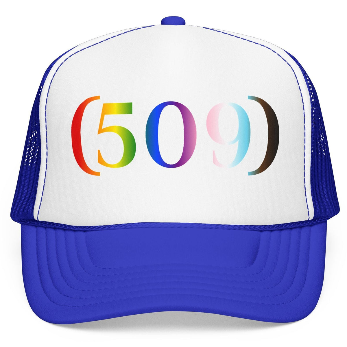 (509) Progress Flag Foam Trucker Hat | Designed by Queer Energy - Queer Energy