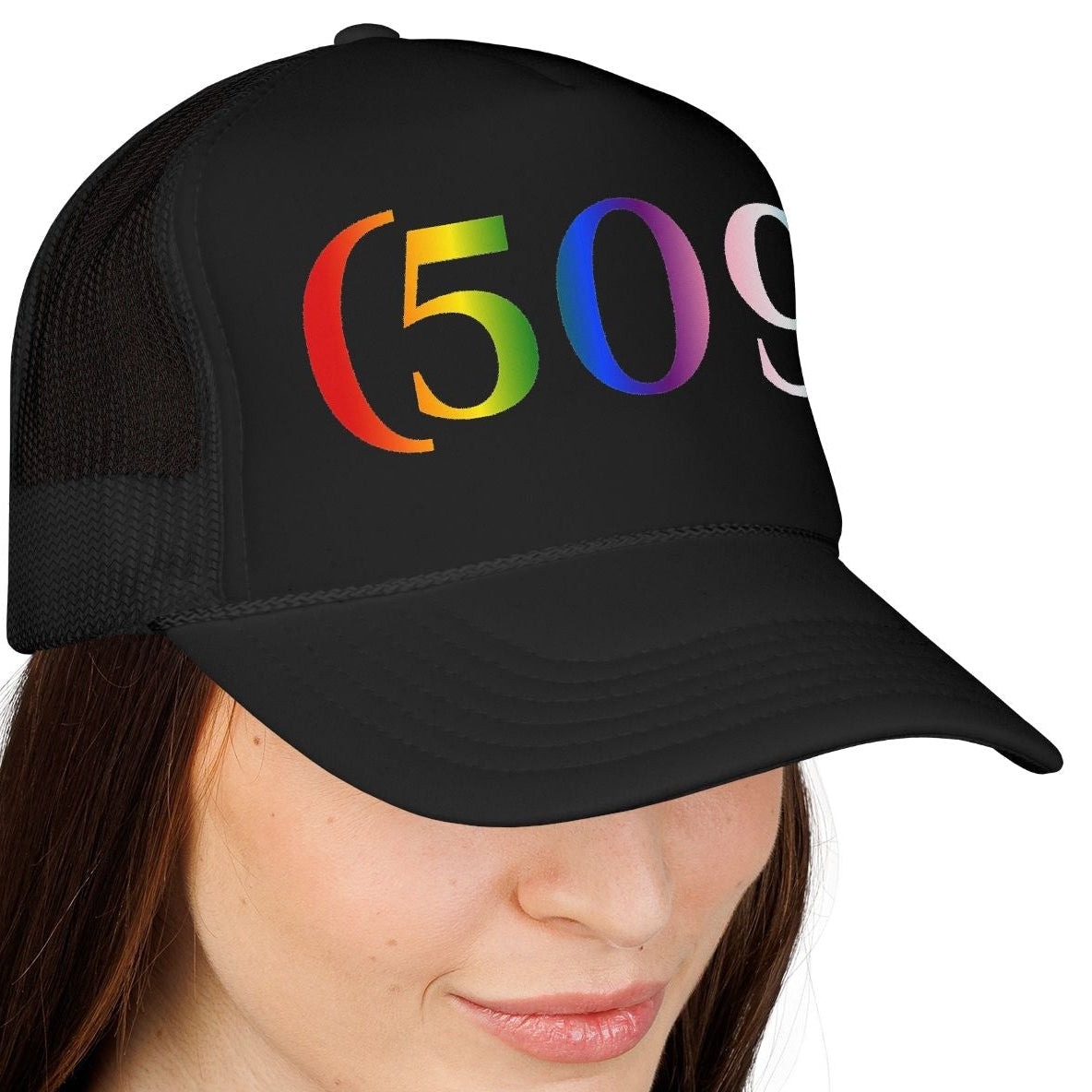 (509) Progress Flag Foam Trucker Hat | Designed by Queer Energy - Queer Energy