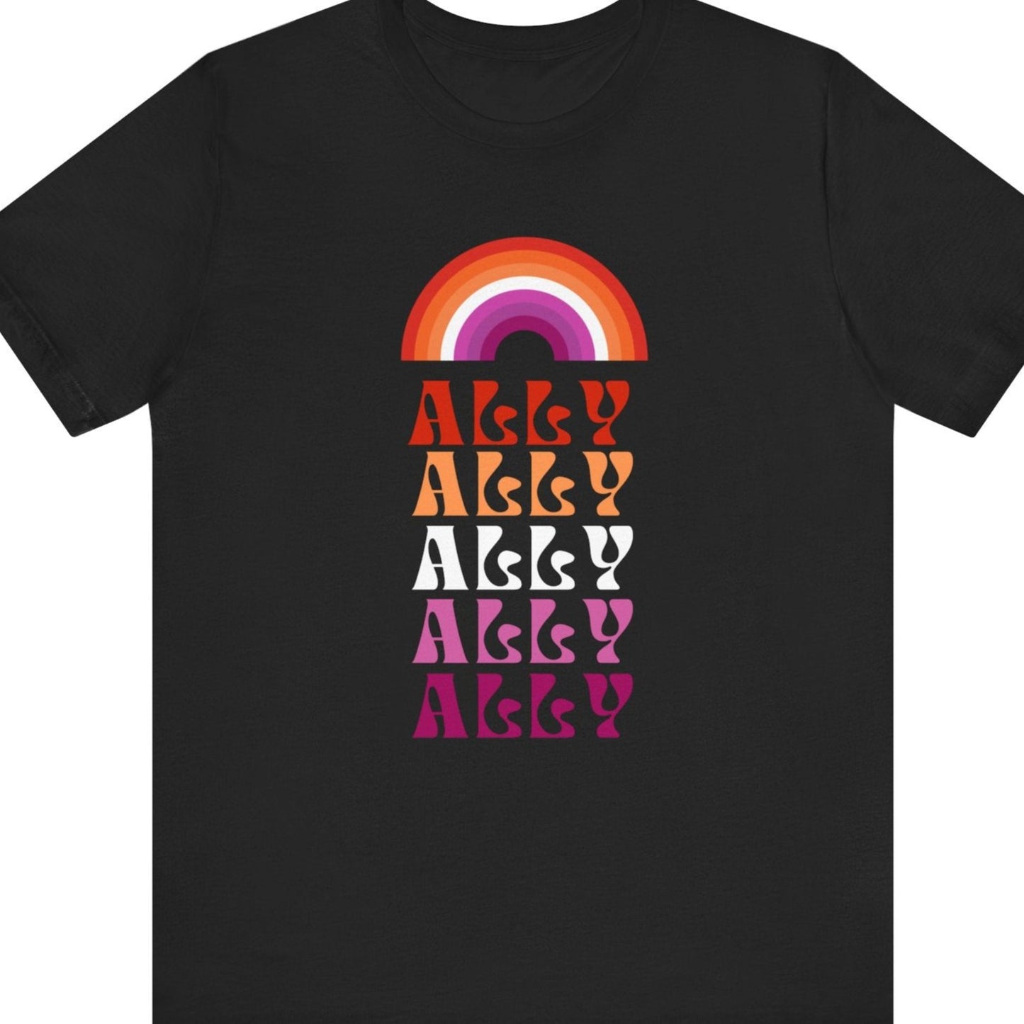 Ally Pride Black T-Shirt Lesbian Pride Flag Colors for Gay Pride