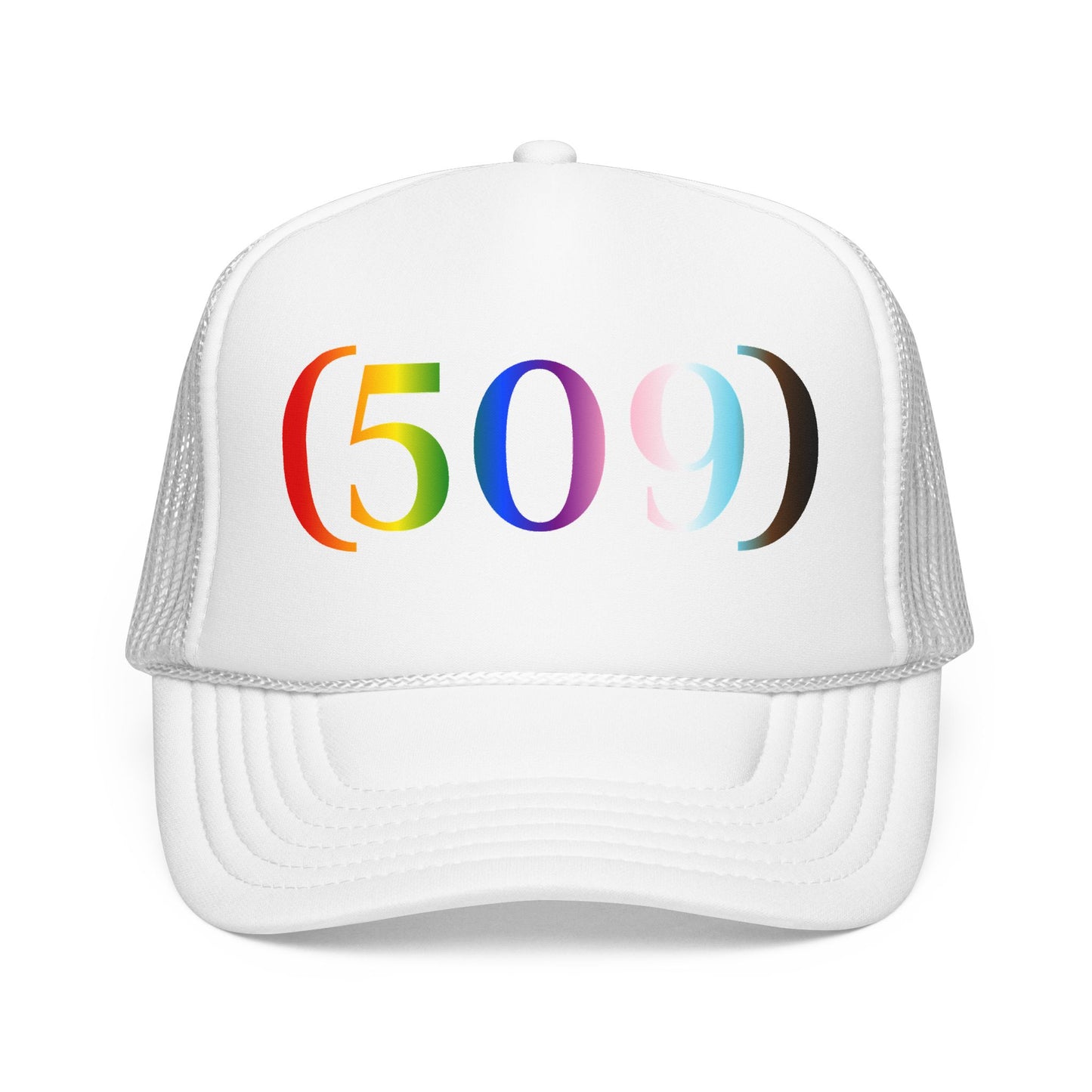 (509) Progress Flag Foam Trucker Hat | Designed by Queer Energy