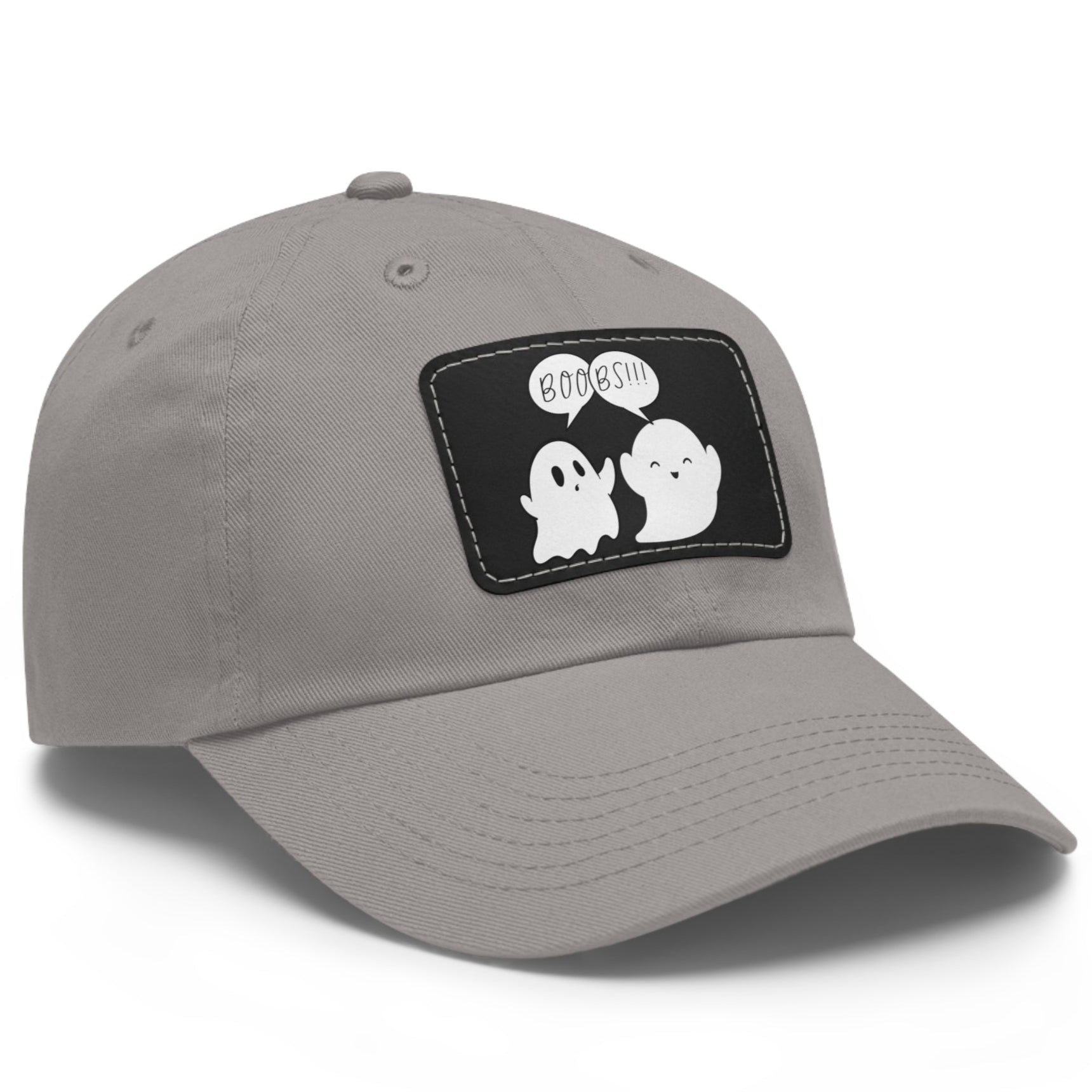 Funny lesbian hat with BOO-BS!!! design – Designed by Queer Energy side profile in gray