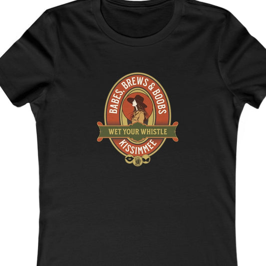 Gay pride t-shirt featuring Babes, Brews & Boobs funny lesbian design – Designed by Queer Energy in black