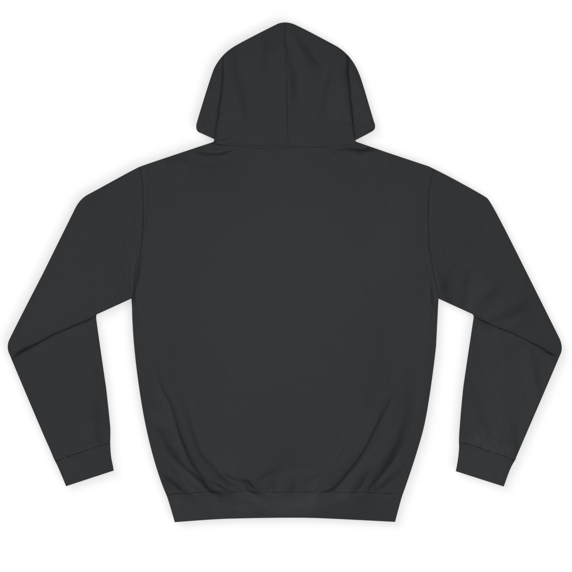 Back of a Black hoodie shown from the back on a white background