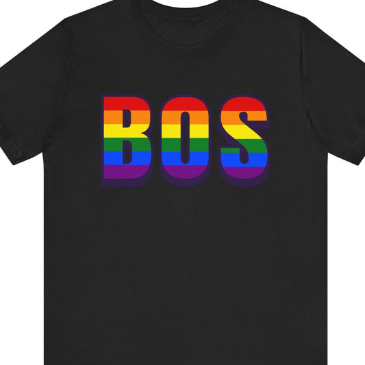 BOS | Boston| Pride tee in rainbow text - black tee