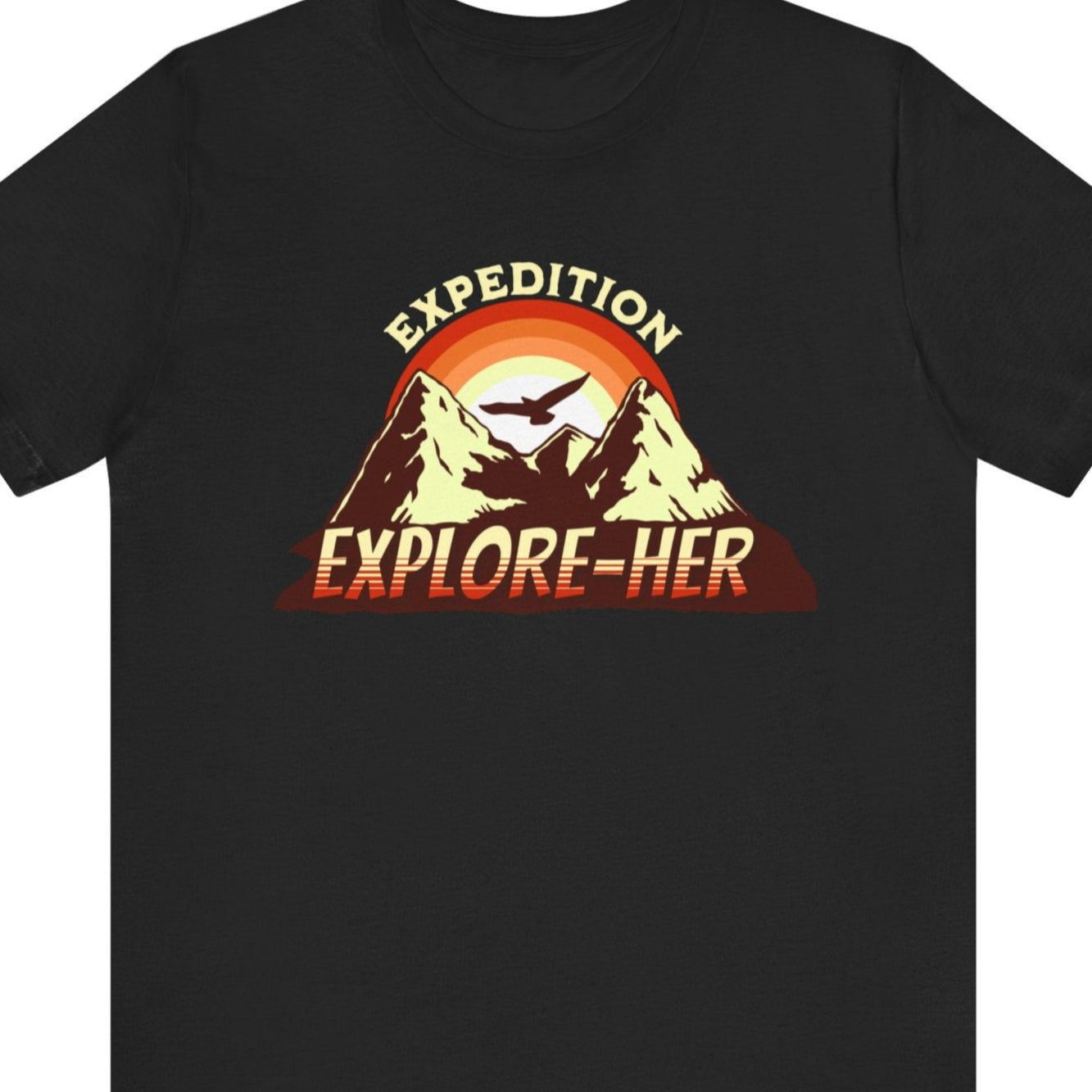 Funny lesbian tee with the bold “EXPEDITION EXPLORE-HER” design – Designed by Queer Energy in black
