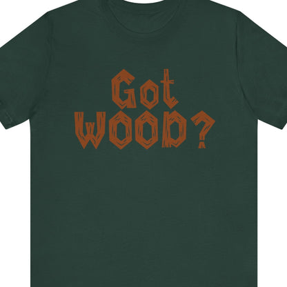 Gay pride t-shirt featuring GOT WOOD funny LGBTQ+ design – Designed by Queer Energy in green