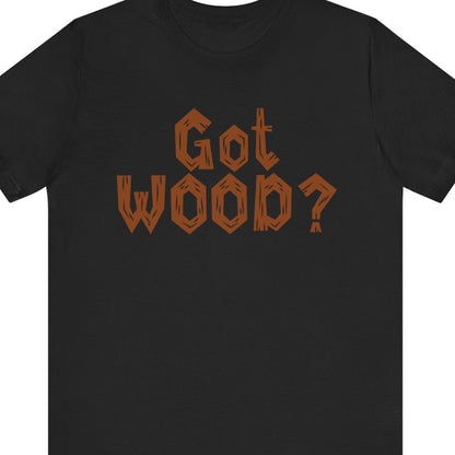 Gay pride t-shirt featuring GOT WOOD funny LGBTQ+ design – Designed by Queer Energy in black