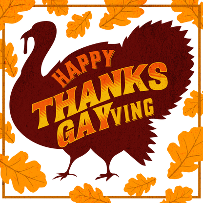 design of Gay pride t-shirt featuring Happy Thanks-GAYving funny LGBTQ+ Thanksgiving design – Designed by Queer Energy