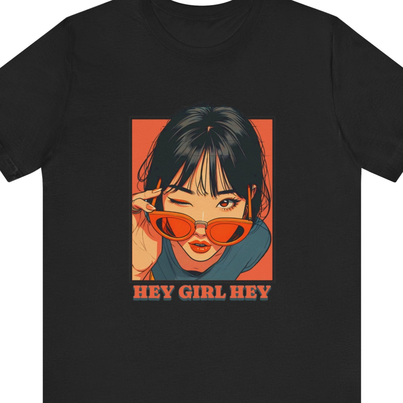 Gay pride t-shirt featuring Hey Girl Hey flirty lesbian LGBTQ+ design – Designed by Queer Energy in black