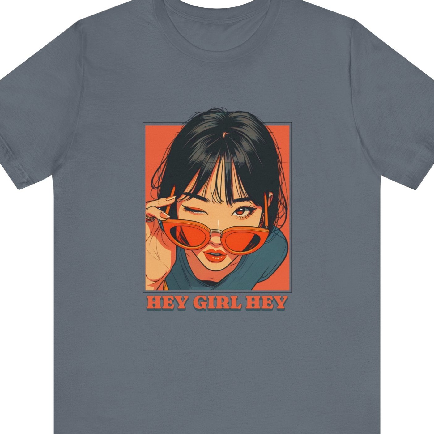 Gay pride t-shirt featuring Hey Girl Hey flirty lesbian LGBTQ+ design – Designed by Queer Energy in gray