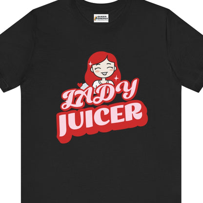 Gay pride t-shirt featuring Lady Juicer funny design for lady lovers – Designed by Queer Energy in black