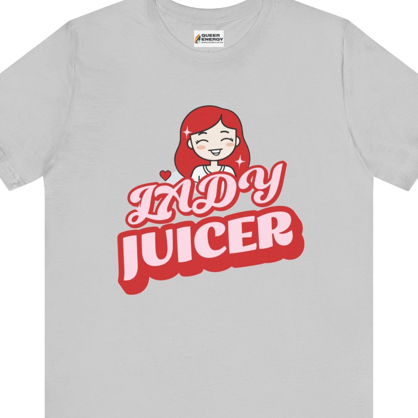 Gay pride t-shirt featuring Lady Juicer funny design for lady lovers – Designed by Queer Energy in gray