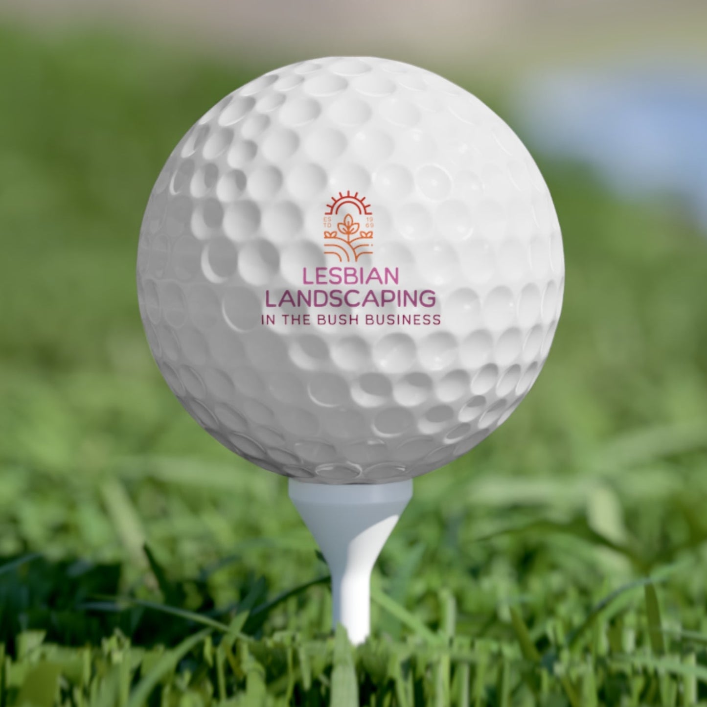 golf ball on tee that says Lesbian_Landscaping_-_In_the_bush_business