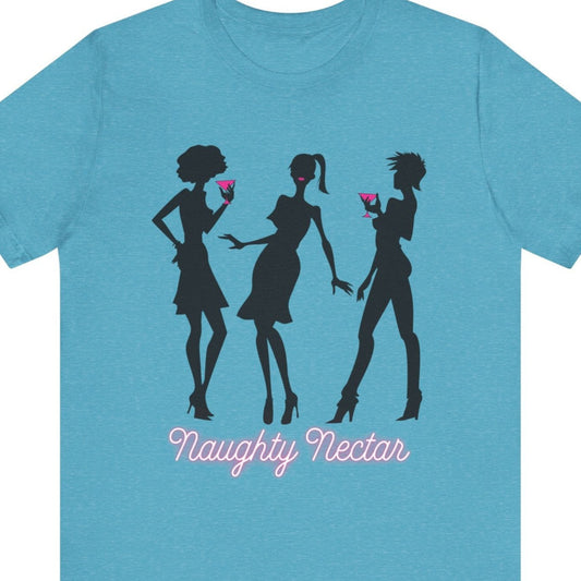 Gay pride t-shirt featuring Naughty Nectar sexy lesbian LGBTQ+ design – Designed by Queer Energy in blue