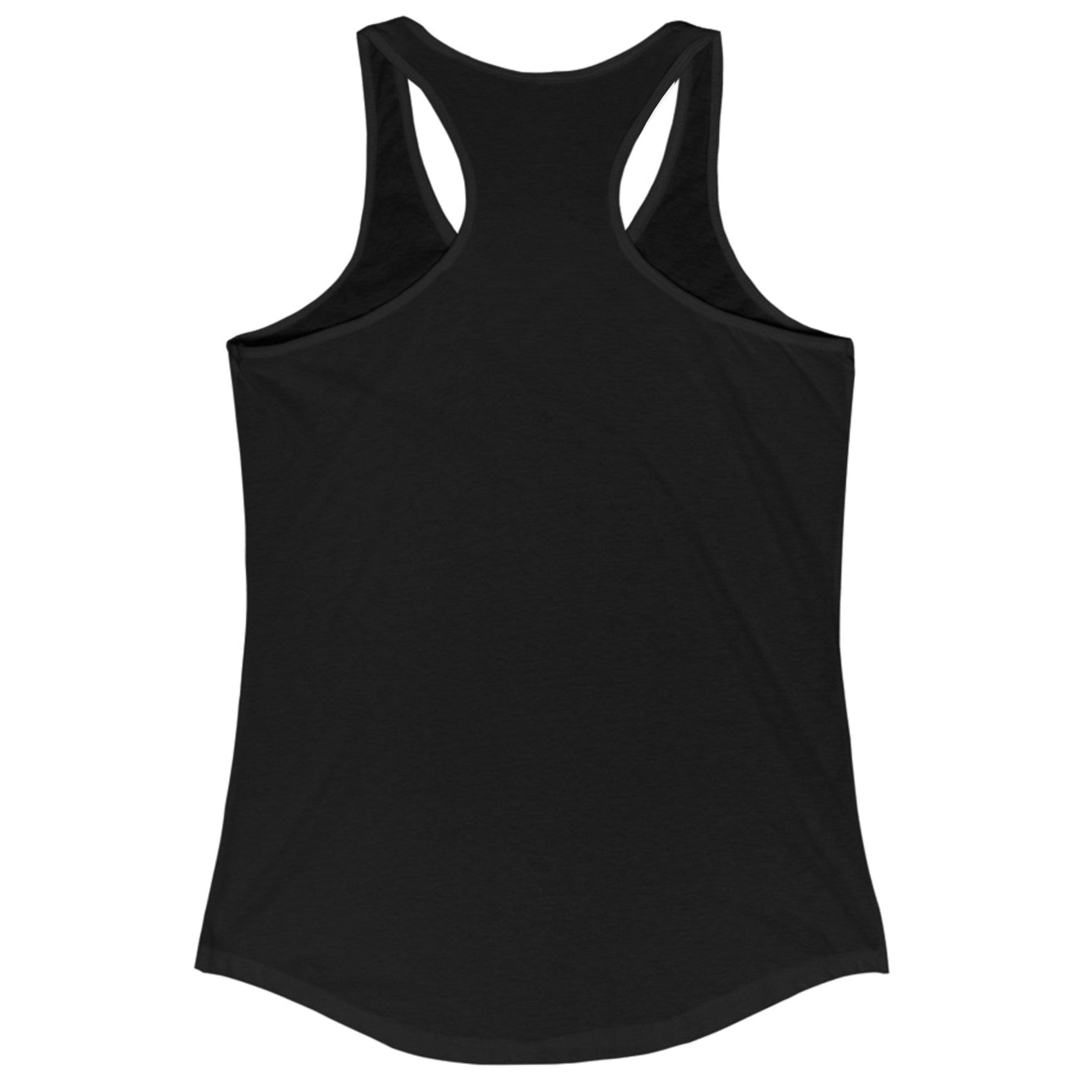 The back of an LGBT Pride racer back tank top that is black in color for a Gay Pride tank tops that says "LOVE and let LOVE" in LGBT rainbow colors| Pride racer back tank top designed by Queer Energy 