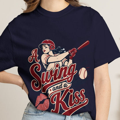 A Swing and a Kiss | Lesbian Baseball Tee Designed by Queer Energy - Queer Energy