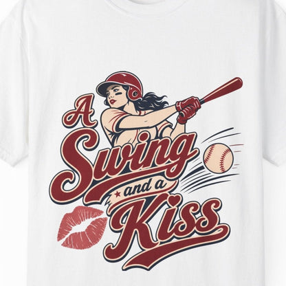 A Swing and a Kiss | Lesbian Baseball Tee Designed by Queer Energy - Queer Energy