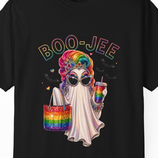 BOO-JEE Ghost | Halloween Gay Pride Tee Designed by Queer Energy - Queer Energy