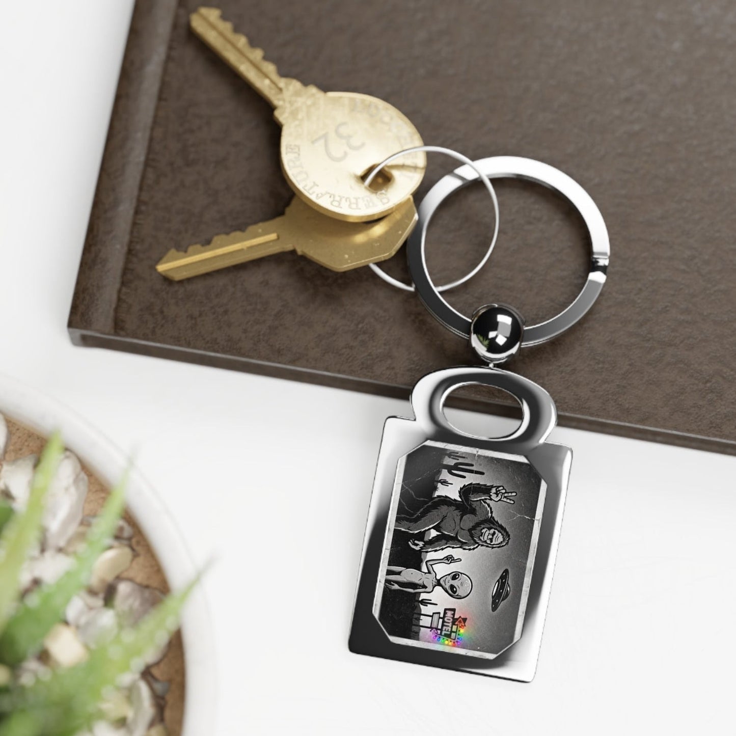 Close Encounters Motel - LGBTQ Alien & Bigfoot Keyring | Designed by Queer Energy - Queer Energy