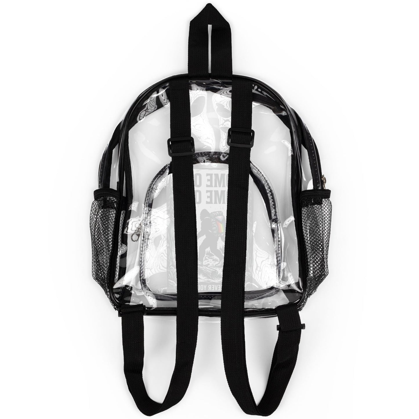 Come Out, Come Out Wherever You Are - Bigfoot | Back of a Clear Stadium Backpack Designed by Queer Energy - Queer Energy