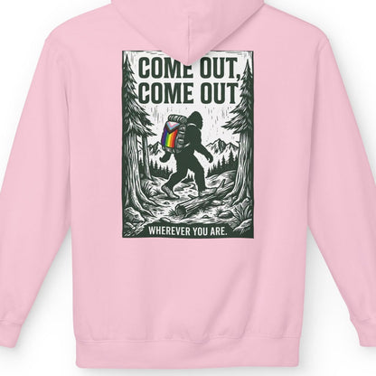 Come Out, Come Out, Wherever You Are | Gay Pride Bigfoot Hoodie - Queer Energy