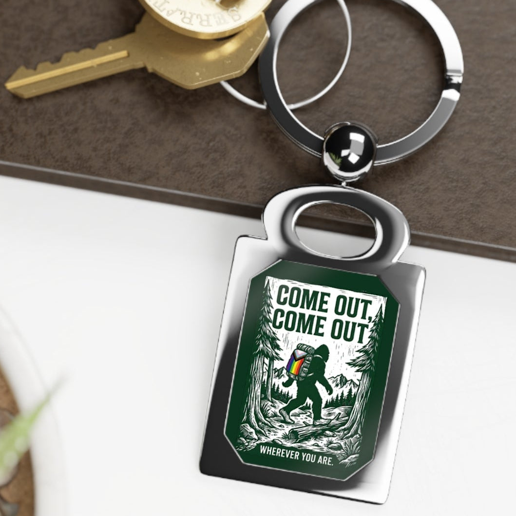 Come Out, Come Out Wherever You Are - LGBTQ Bigfoot Pride Keyring | Designed by Queer Energy - Queer Energy