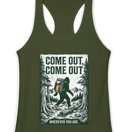 Come Out, Come Out Wherever You Are | Women's Racerback Tank Designed by Queer Energy - Queer Energy