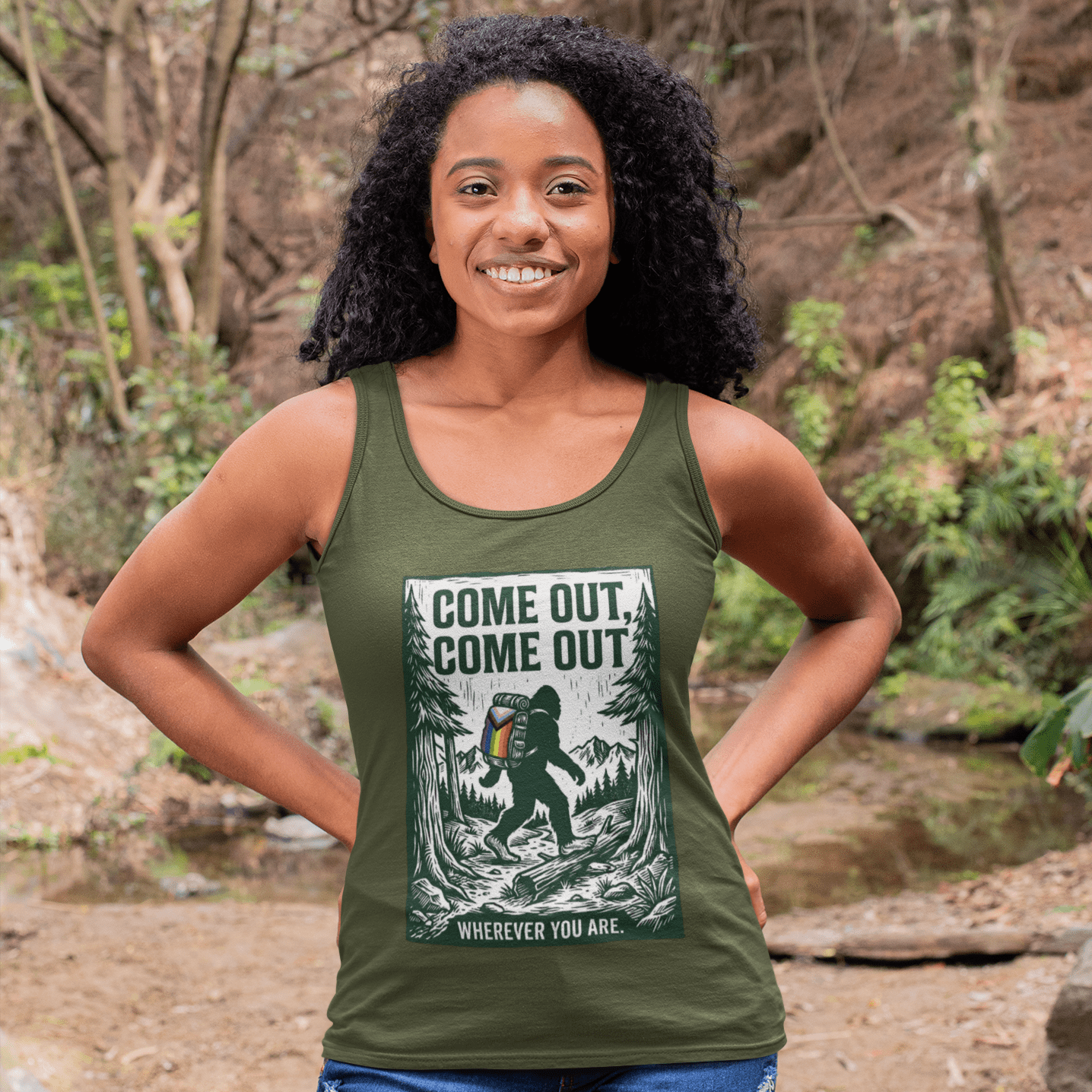 Come Out, Come Out Wherever You Are | Women's Racerback Tank Designed by Queer Energy - Queer Energy