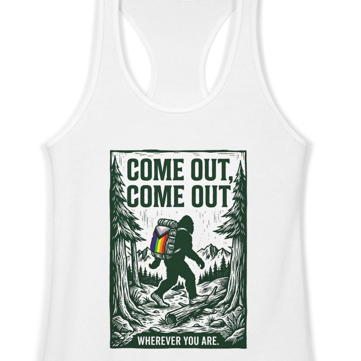 Come Out, Come Out Wherever You Are | Women's Racerback Tank Designed by Queer Energy - Queer Energy
