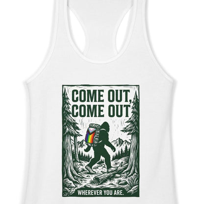 Come Out, Come Out Wherever You Are | Women's Racerback Tank Designed by Queer Energy - Queer Energy