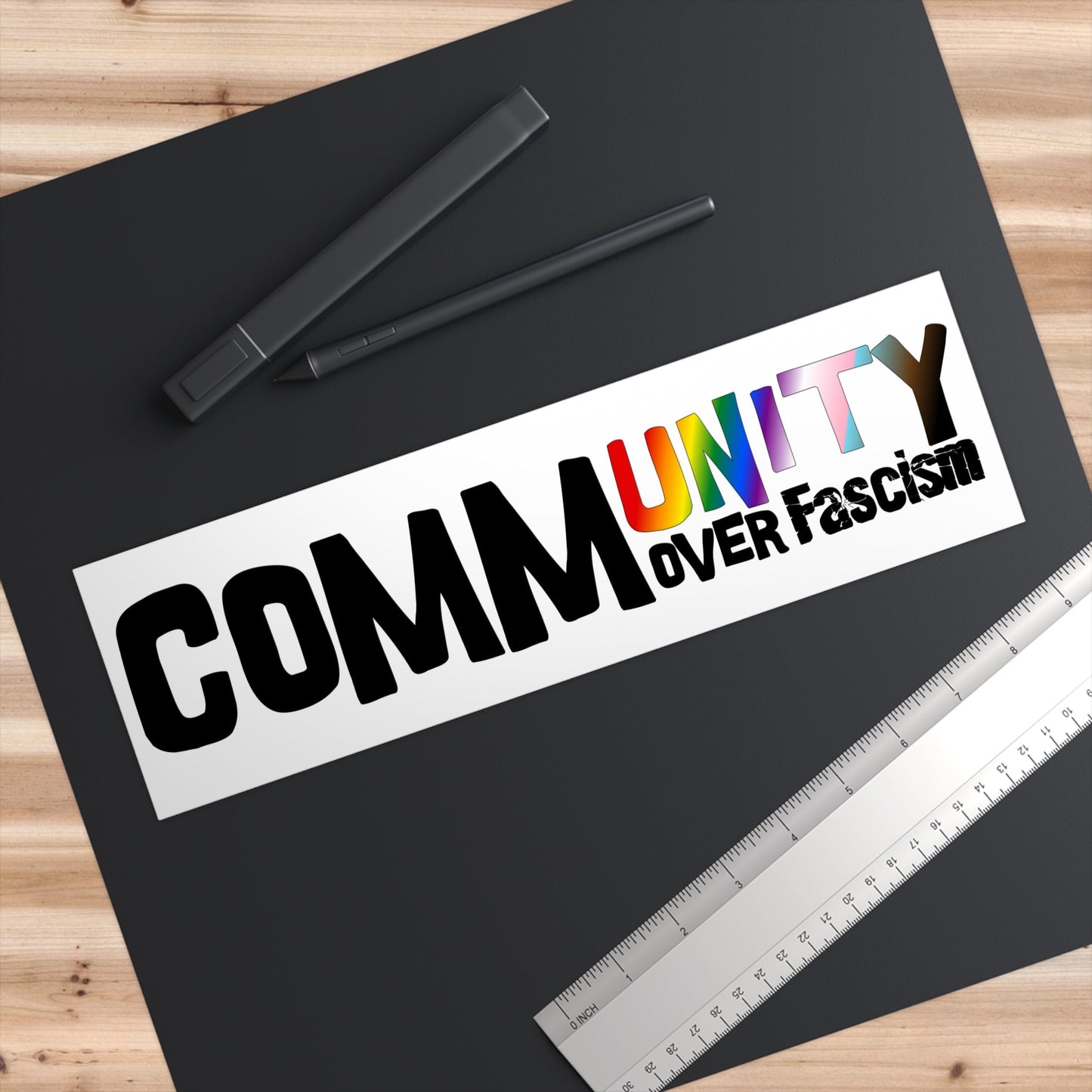 Community Over Fasc!sm | Bumper Sticker — Progress Rainbow Unity Decal - Queer Energy