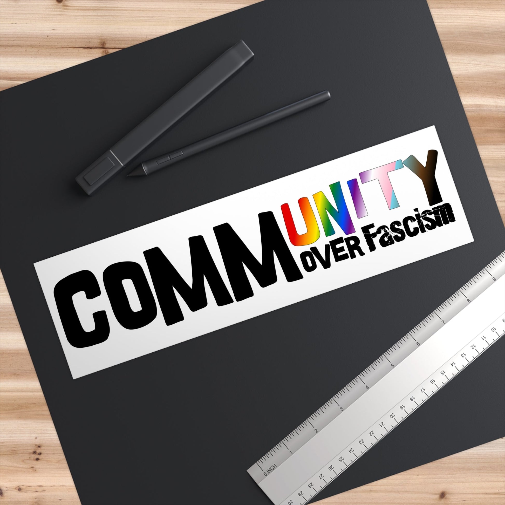 Community Over Fasc!sm | Bumper Sticker — Progress Rainbow Unity Decal - Queer Energy