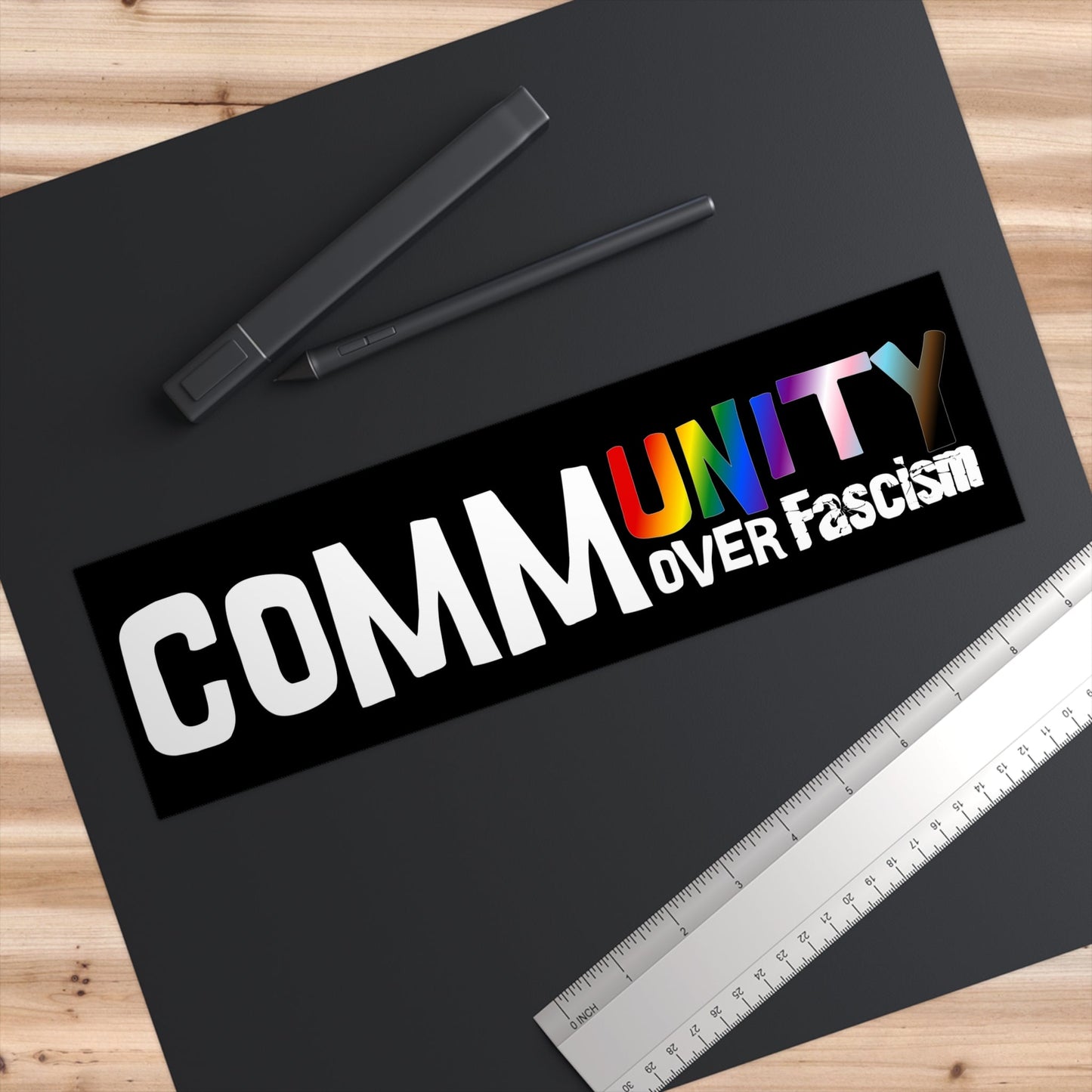 Community Over Fasc!sm | Rainbow Unity Decal - Progress Bumper Sticker - Queer Energy