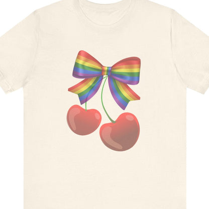 Coquette Cherrys & Pride Bow | Flirty LGBTQ Pride T-Shirt - Designed by Queer Energy - Queer Energy