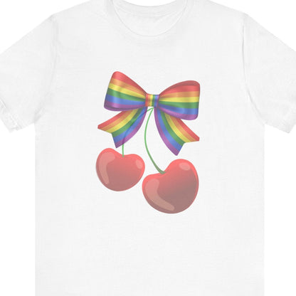 Coquette Cherrys & Pride Bow | Flirty LGBTQ Pride T-Shirt - Designed by Queer Energy - Queer Energy