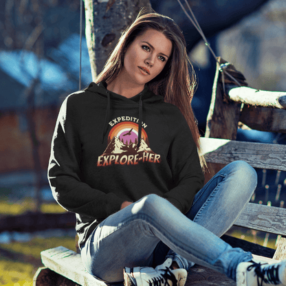 Expedition Explore - HER | Punny Lesbian Hoodie - Queer Energy