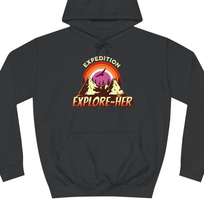 Expedition Explore - HER | Punny Lesbian Hoodie - Queer Energy